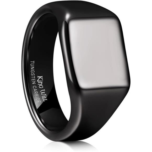 King Will Men's Black Tungsten Signet Rings Thumb Pinky Biker Band Trendy